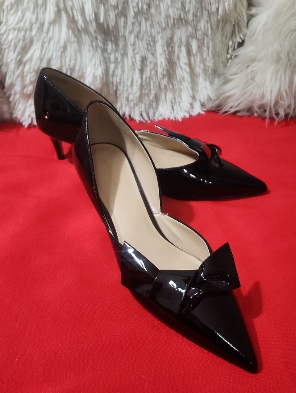 Ann Taylor Black Patent Pointed-Toe Bow Heels